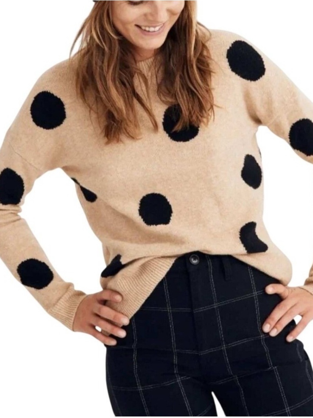 Camel Polka Dot Knit Sweater - Black Dots